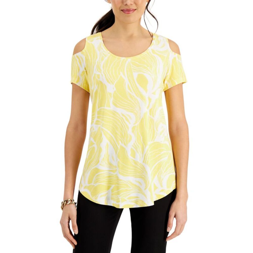 JM Collection Floral Print Cold Shoulder Top